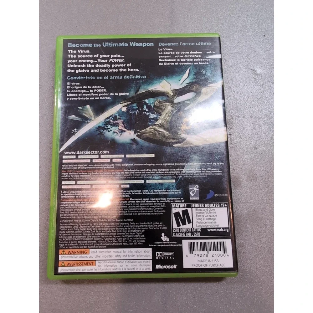 Dark Sector Xbox 360 Action Game CIB Complete Case Manual Disc NTSC D3Publisher